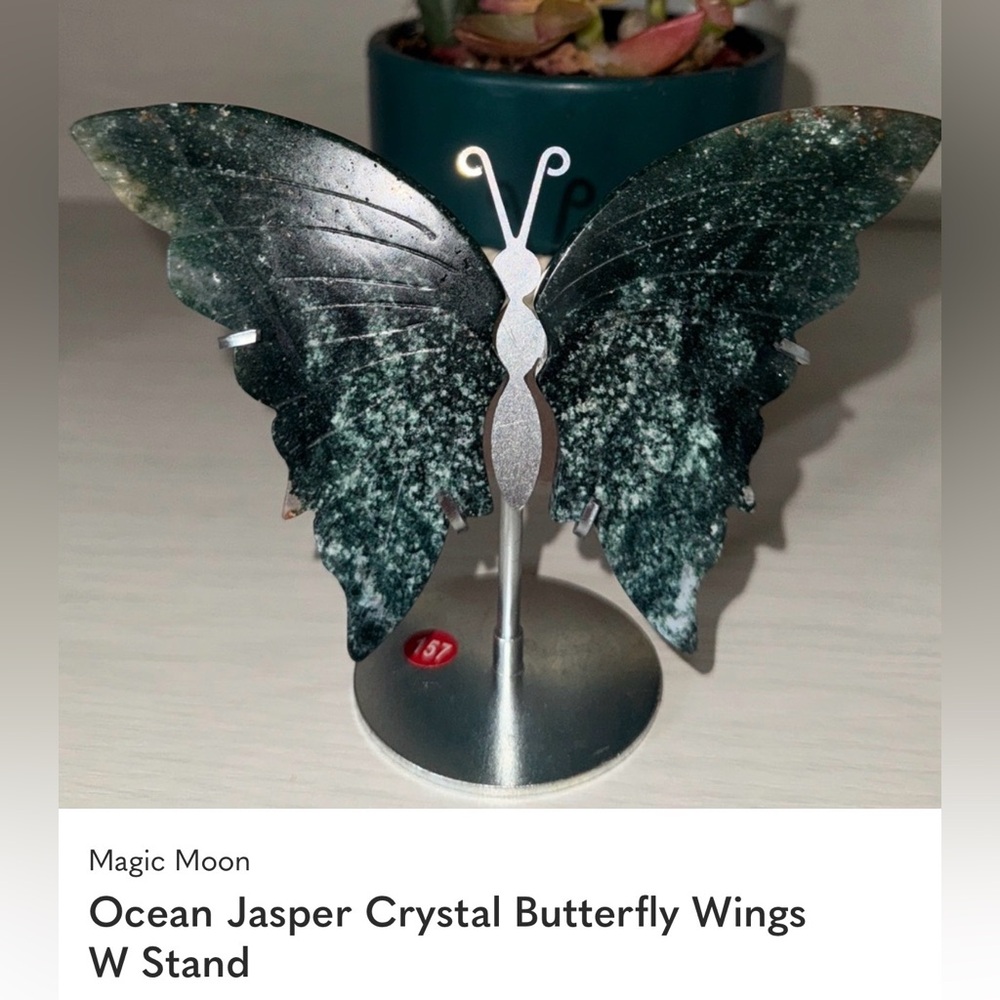 Ocean Jasper Crystal Butterfly Wings W Stand